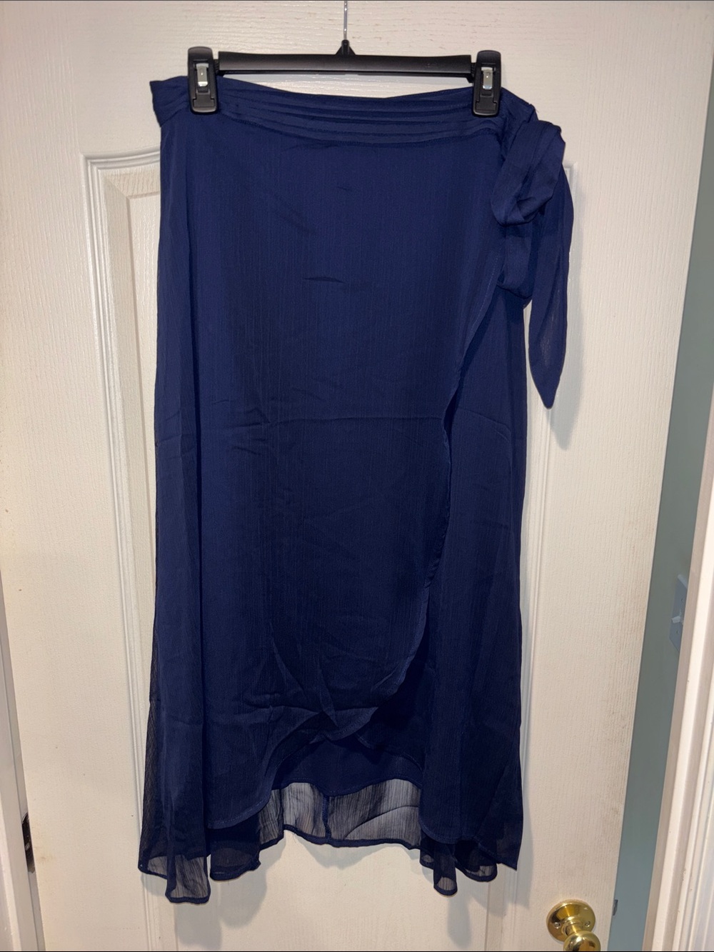 Navy High-Low Midi Skirt with Side Tie